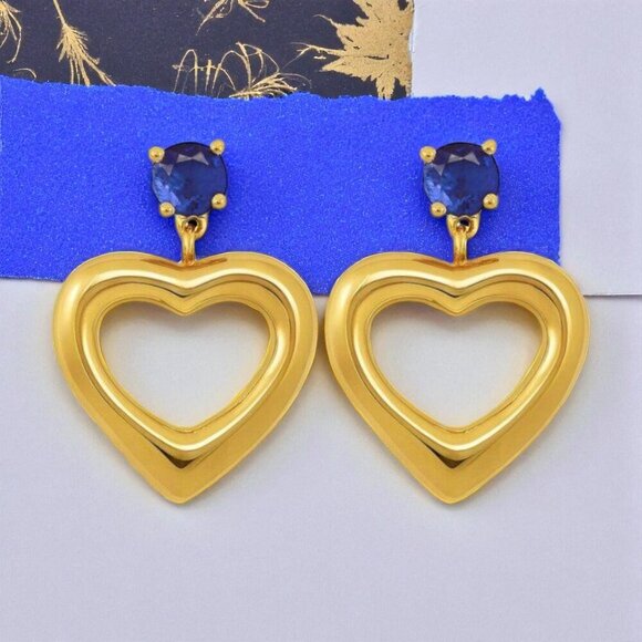 Blue CZ Stud Puffy Heart Dainty 18K Gold Plated Stainless Steel Earrings 💙✨ - Picture 9 of 9